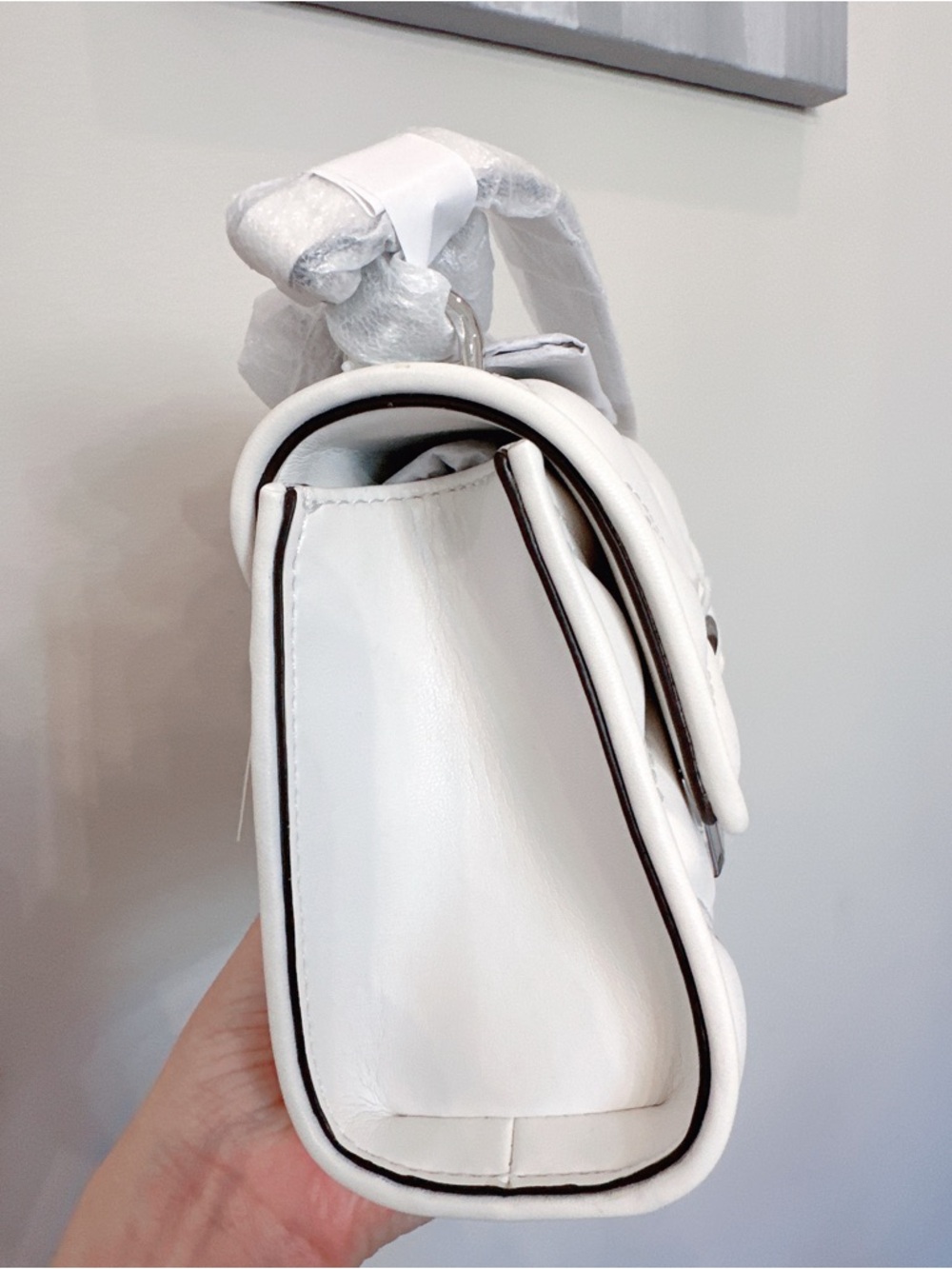 NWT Michael Kors Serena Small Quilted Vegan Leather Flap Crossbody - Optic White - Picture 3 of 8